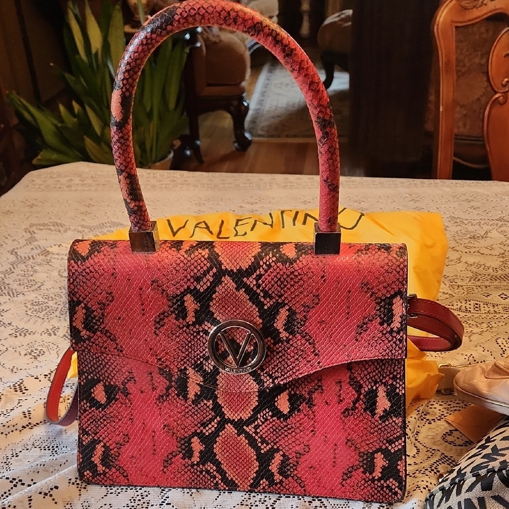 Valentino Red and Black Snake Print Women's Bag